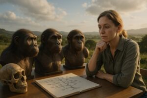 Person working on a computer while addressing human family tree rewrite