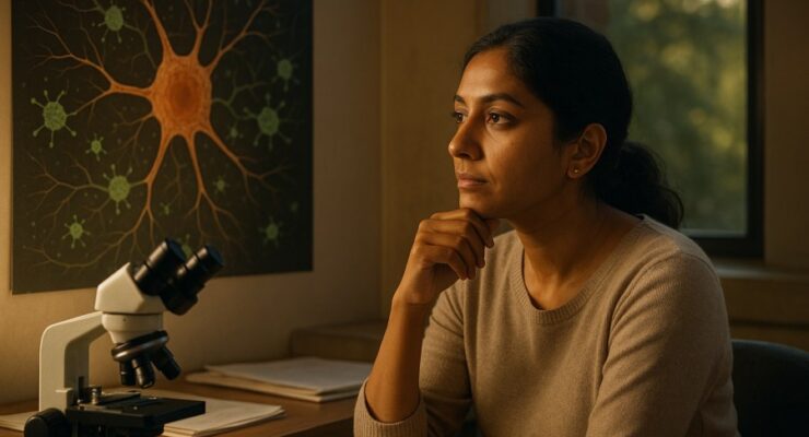 Person working on a computer while addressing protective microglia