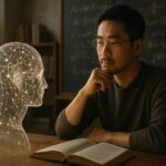 Person working on a computer while addressing AI intelligence
