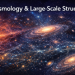 Cosmology & Large-Scale Structure banner showing the early universe expanding into a cosmic web of galaxies and large-scale filament structures.