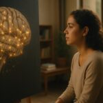 Person working on a computer while addressing global neuronal workspace theory