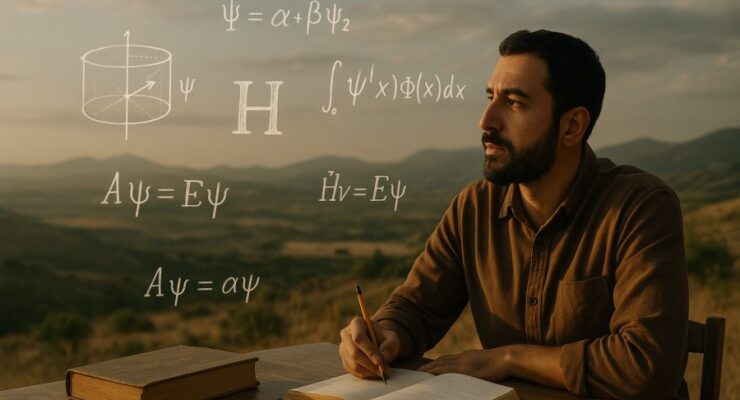 Person working on a computer while addressing Hilbert space