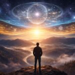 Person contemplating the nature of reality within a scientific and philosophical framework exploring consciousness, quantum mechanics, and observation.