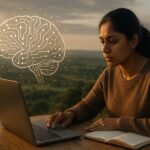 Person working on a computer while addressing brain data compression