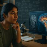 Person working on a computer while addressing neural correlates of consciousness