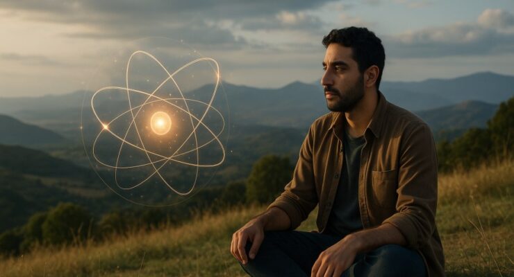Person working on a computer while addressing quantum consciousness