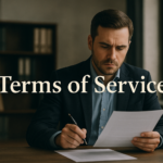 A professional man reviewing a terms of service document, representing user agreement and legal responsibility on a website.