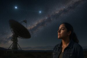 Person working on a computer while addressing pulsar timing arrays