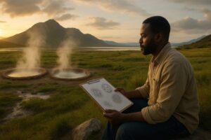 Person working on a computer while addressing two origins of life