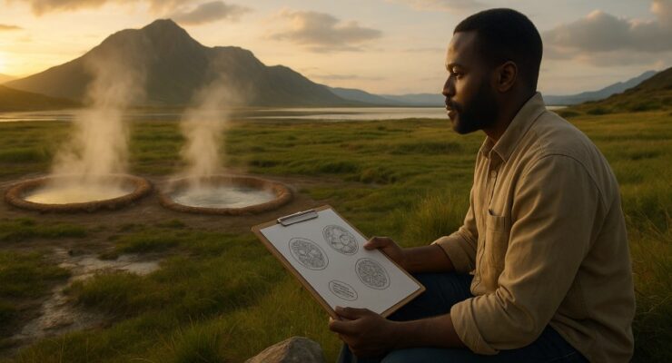 Person working on a computer while addressing two origins of life