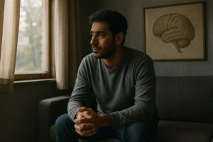 Person working on a computer while addressing male intimate partner violence survivors
